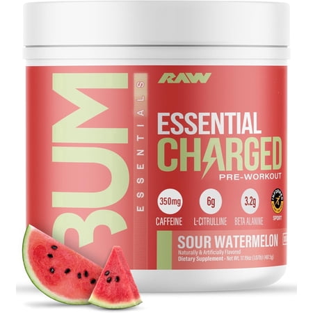 RAW Nutrition Essential Charged Pre Workout Powder with L-Citrulline, Sour Watermelon, 25 Servings