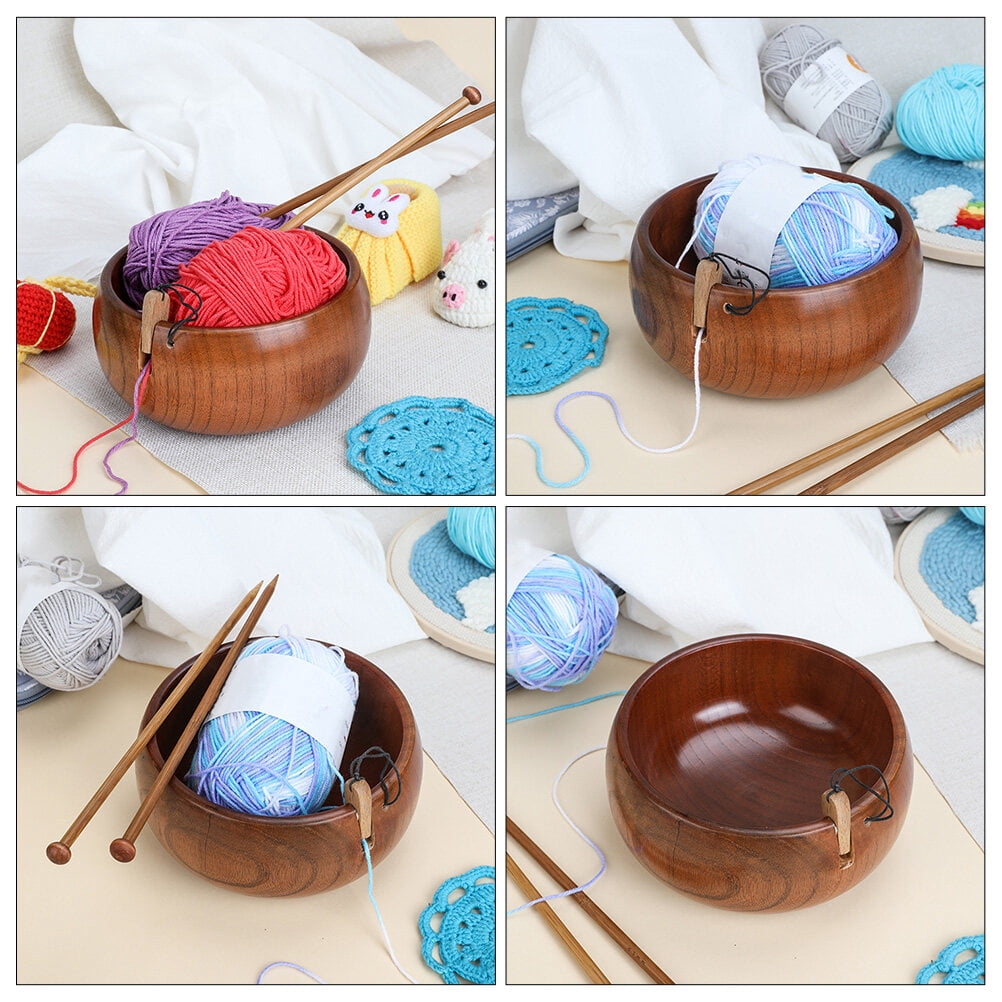 AQNJC Large Crochet Yarn Bowl - Cat Shaped Pine Wood Organizer, Holds 4 Skeins - View #9