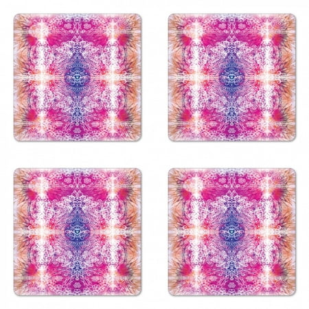 

Mandala Coaster Set of 4 Far Eastern Style Traditional Mandala Tie Dye Effect Ombre Print Harmony Meditation Theme Square Hardboard Gloss Coasters Standard Size Pink by Ambesonne