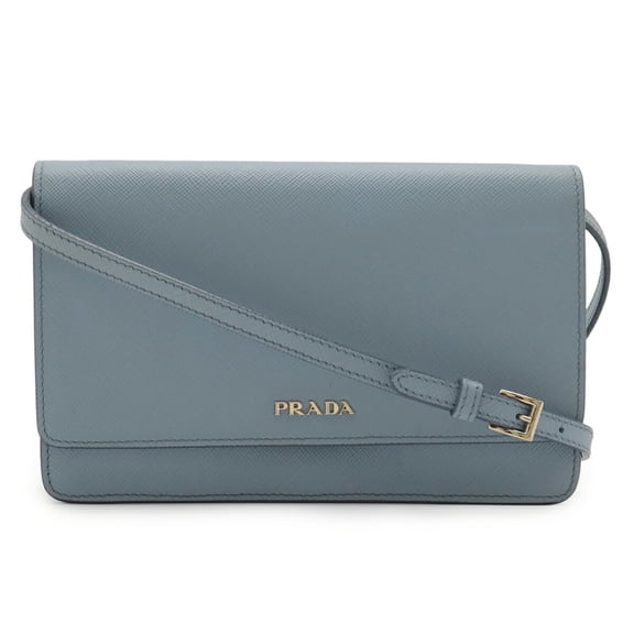 Pre-Owned PRADA SAFFIANO shoulder wallet/clutch bag in light blue leather (Good)