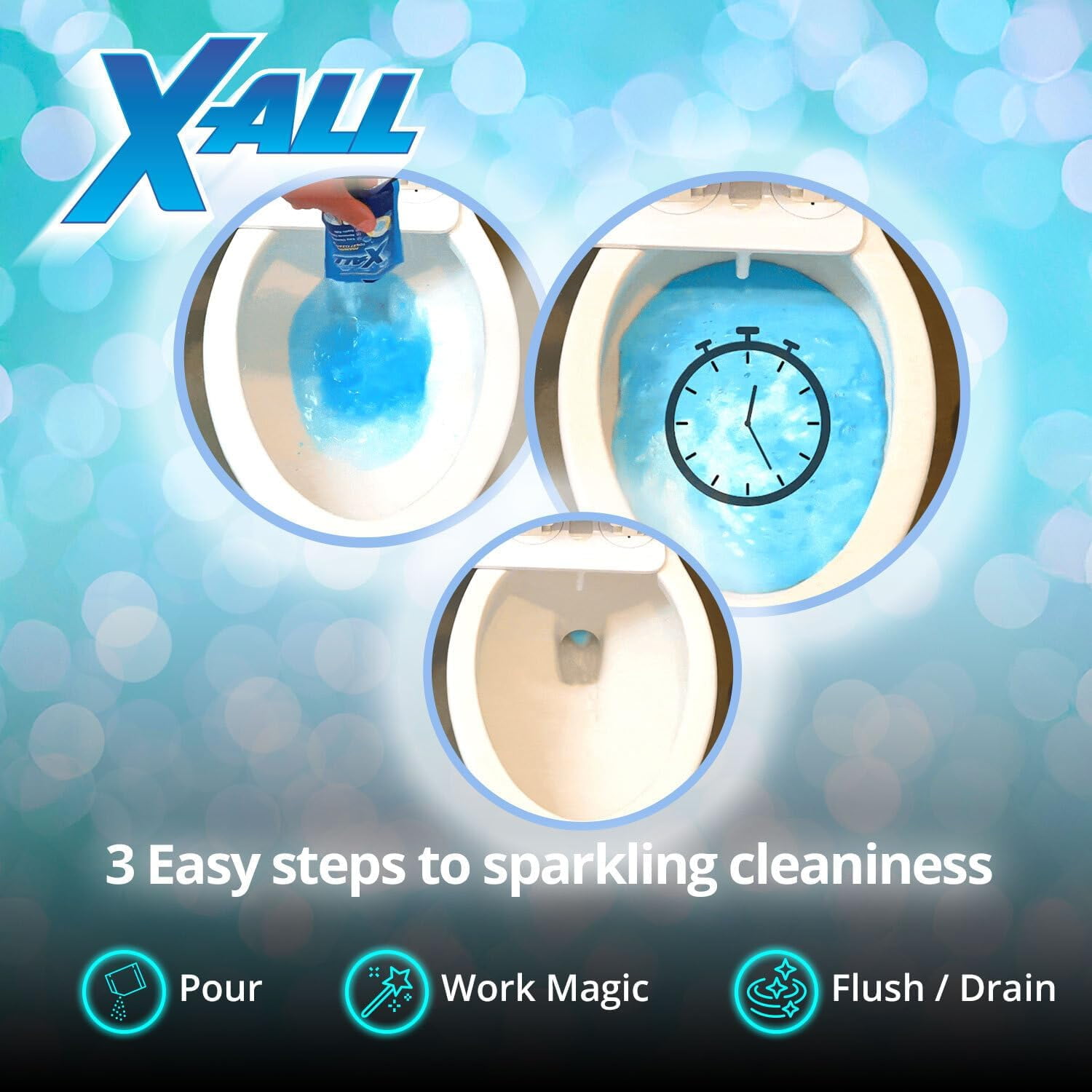 X-ALL Foaming Toilet Cleaner, Self-Activating Powder for Deep Cleaning, Fights Stains, Limescale and Mineral-Buildup