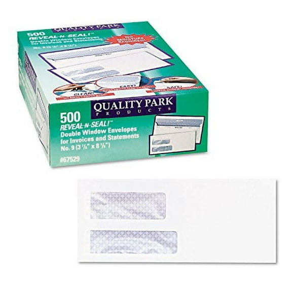 67529 Reveal-N-Seal Double Window No.9 Envelope, White, 500/BX