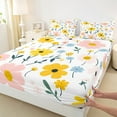 thumbnail image 3 of Feelyou Cute Cartoon Floral Full Size Sheets, Yellow Pink Flower Bed Sheets, Teens Kids Boys Girls Sheet Sets, Luxury Bedroom Decor, 4-Piece, 3 of 7