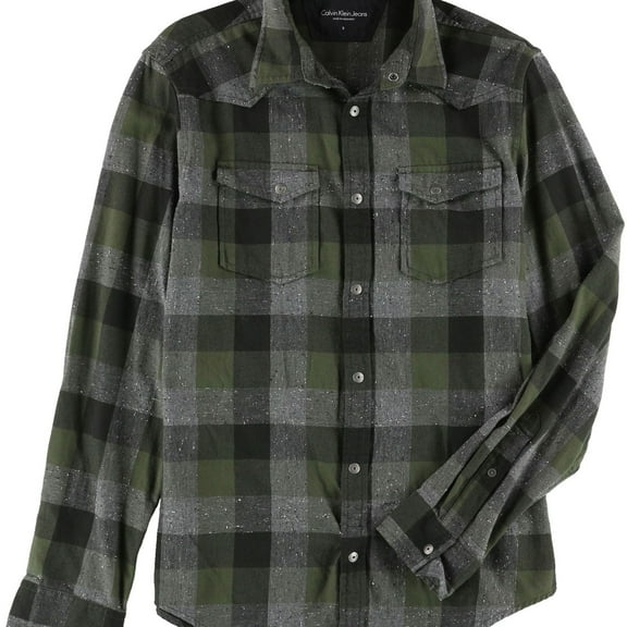 Calvin Klein Mens Textured Button Up Shirt, Green, Small