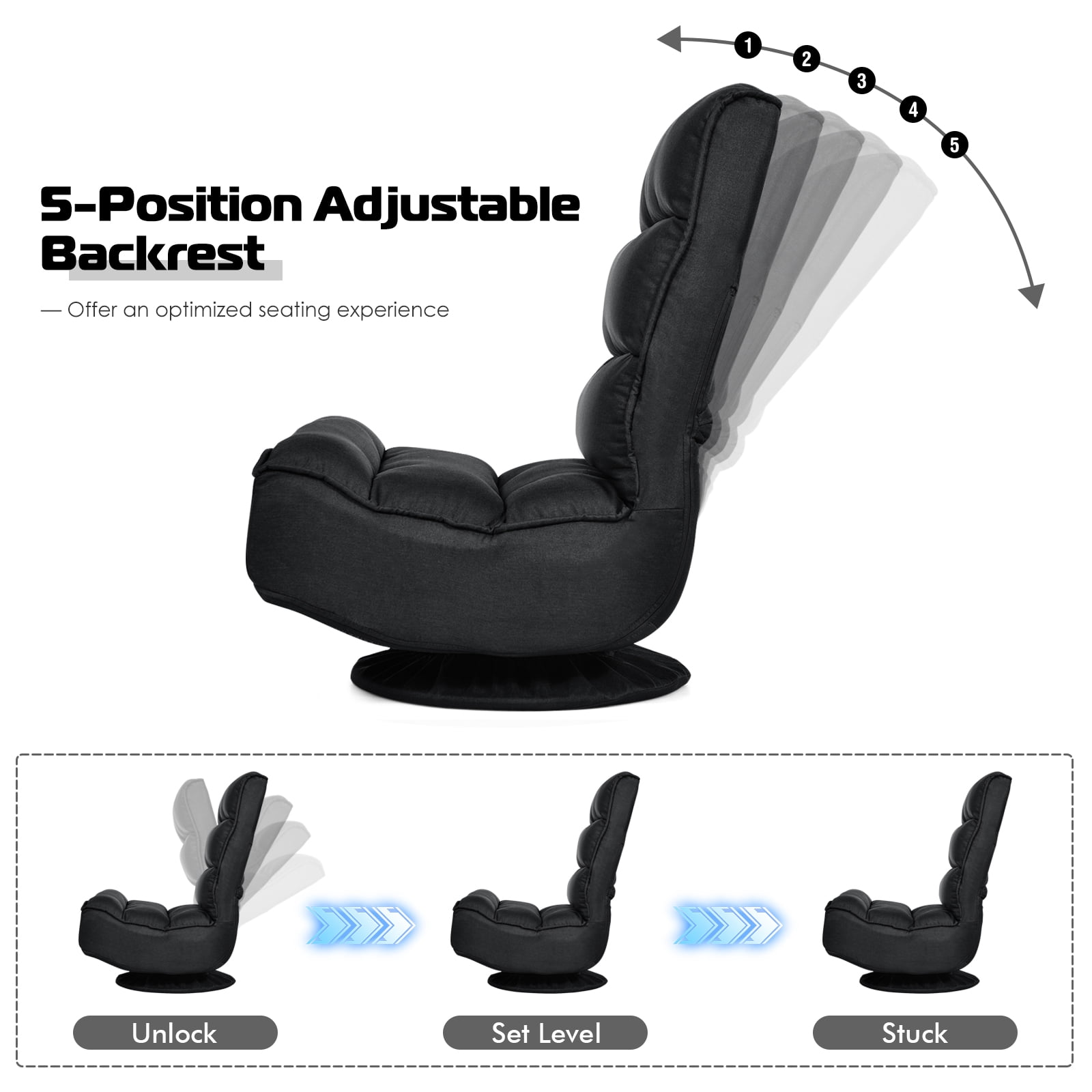 Giantex Rotatable Floor Chair, Foldable Floor Chair, Floor Seat Cushion, Lazy Sofa for Meditation, Yoga, Ideal for Home & Office