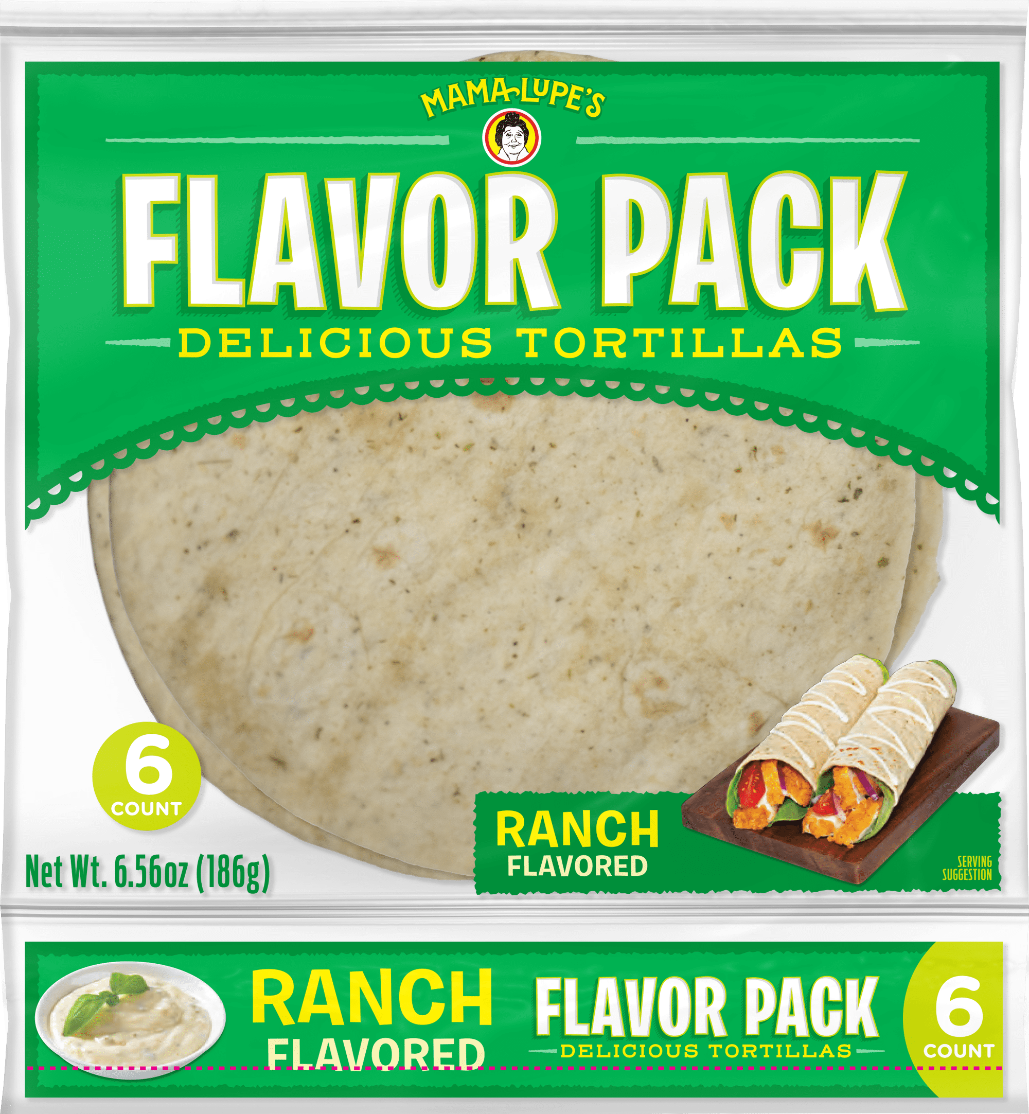Flavor Pack Ranch Flavored Tortilla from Mama Lupe's are a great item to for lunch boxes when filled and rolled with your favorite meats and cheeses. They are also great for snacking anytime.
