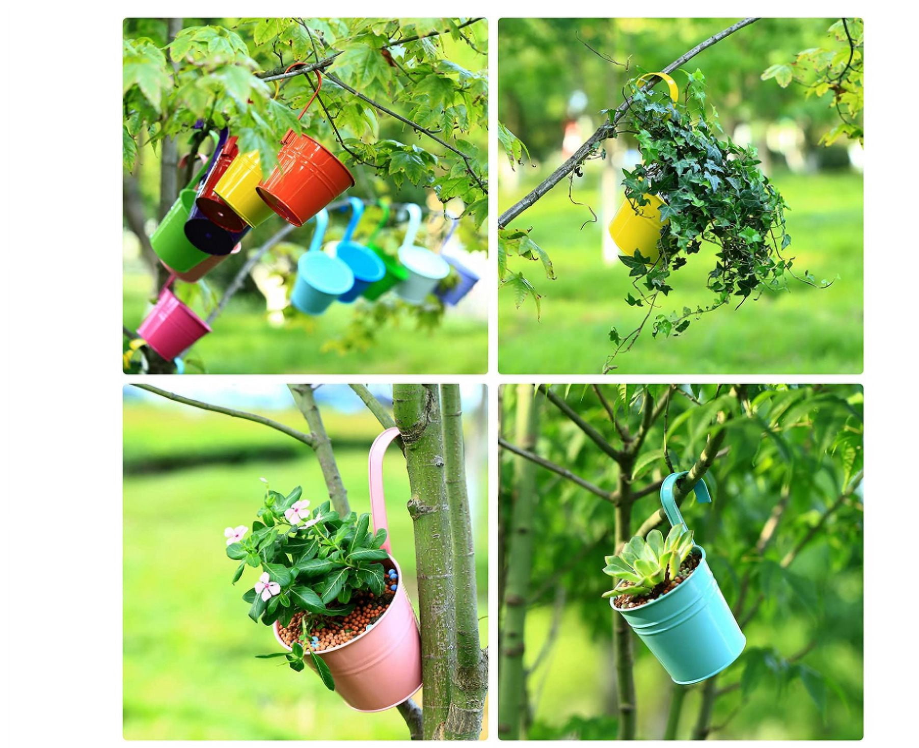 Topboutique 4 Pack Metal Flower Hanging Plant Pot Vase Basket Bucket with Hook - Flower Plant Pots ,Garden Hanger Planter Decor (Pack of 4), Yellow,Blue,Green,Pink