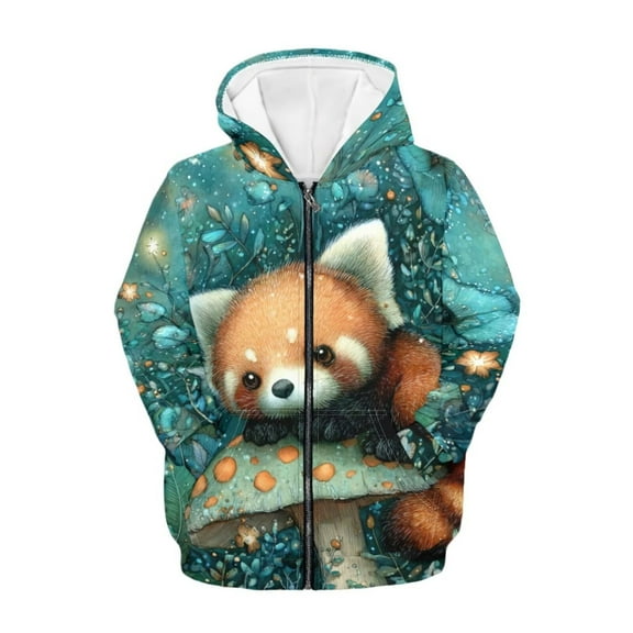chaqlin Red Panda Zip up Hoodies for Girls 6-7 Cute Hooded Jacket Kids Long Sleeve Zipper Sweatshirts Lightweight Loose Fit Sports Coat with Pockets