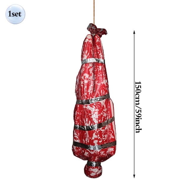 Conjunto de accesorios de Corpse de Halloween, decoración de cubierta espeluznante de patio al aire libre, bolsa de cuerpo sangriento de terror, decoraciones colgantes de Casa Encantada, 59 pulgadas