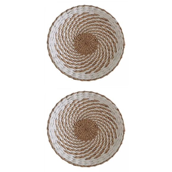 2 cestas de pared tejidas para decoración de pared, cuencos colgantes de césped natural, arte de pared para inauguración de la casa Blanco