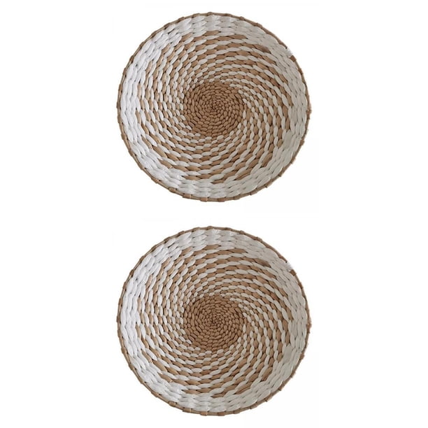 2 cestas de pared rústicas tejidas para colgar en la pared, ideales para decorar el dormitorio. Blanco