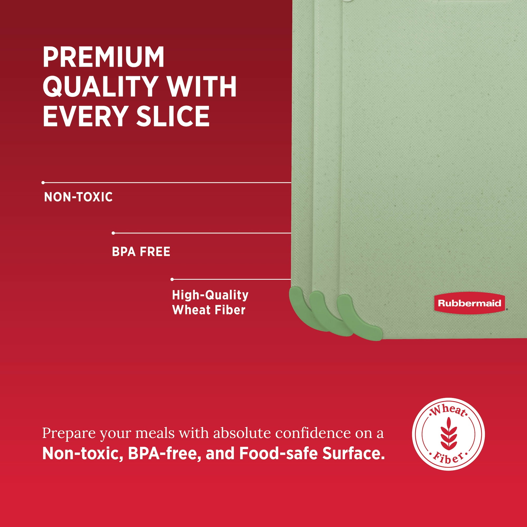 Rubbermaid 3-Piece Wheat Fiber Cutting Board Set with Non-Skid Corners, Pastel Green