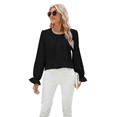 thumbnail image 3 of Blusa de Larga Abullonada para Mujer, Elegante, Informal, de con Cuello Redondo, Holgada, Plisada, para Trabajo y Oficina. Negro M, 3 of 9