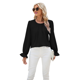 thumbnail image 3 of Blusa de Larga Abullonada para Mujer, Elegante, Informal, de con Cuello Redondo, Holgada, Plisada, para Trabajo y Oficina. Negro M, 3 of 9