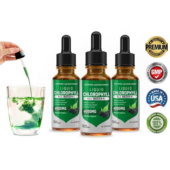 (3 Pack) Liquid Chlorophyll Water Drops Extra Strength 6000MG Fast Absorbing All Natural Micronutrient Green Concentrate 120 Servings