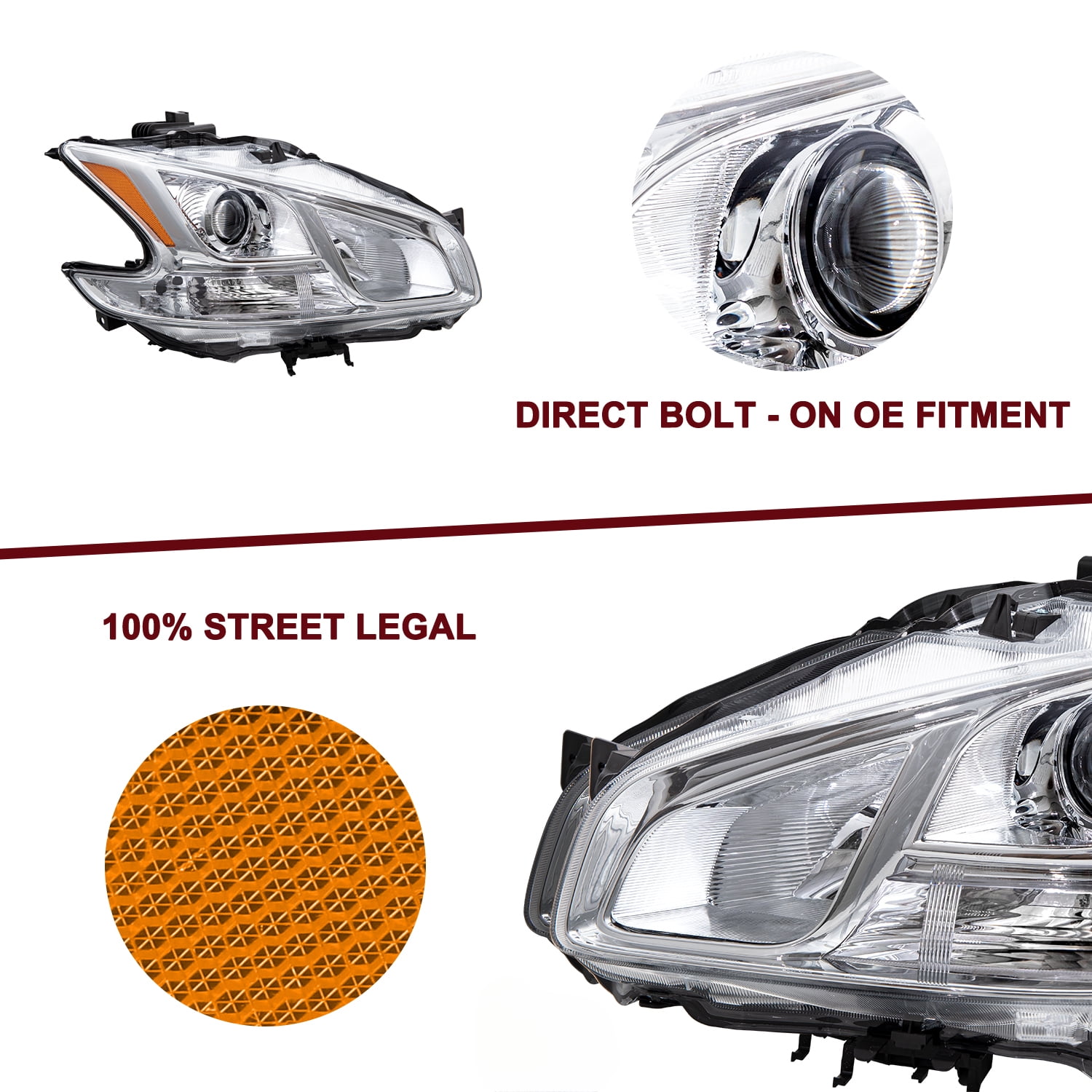 For 2009-2014 Nissan Maxima Halogen Headlights Assembly Headlamps Left+Right