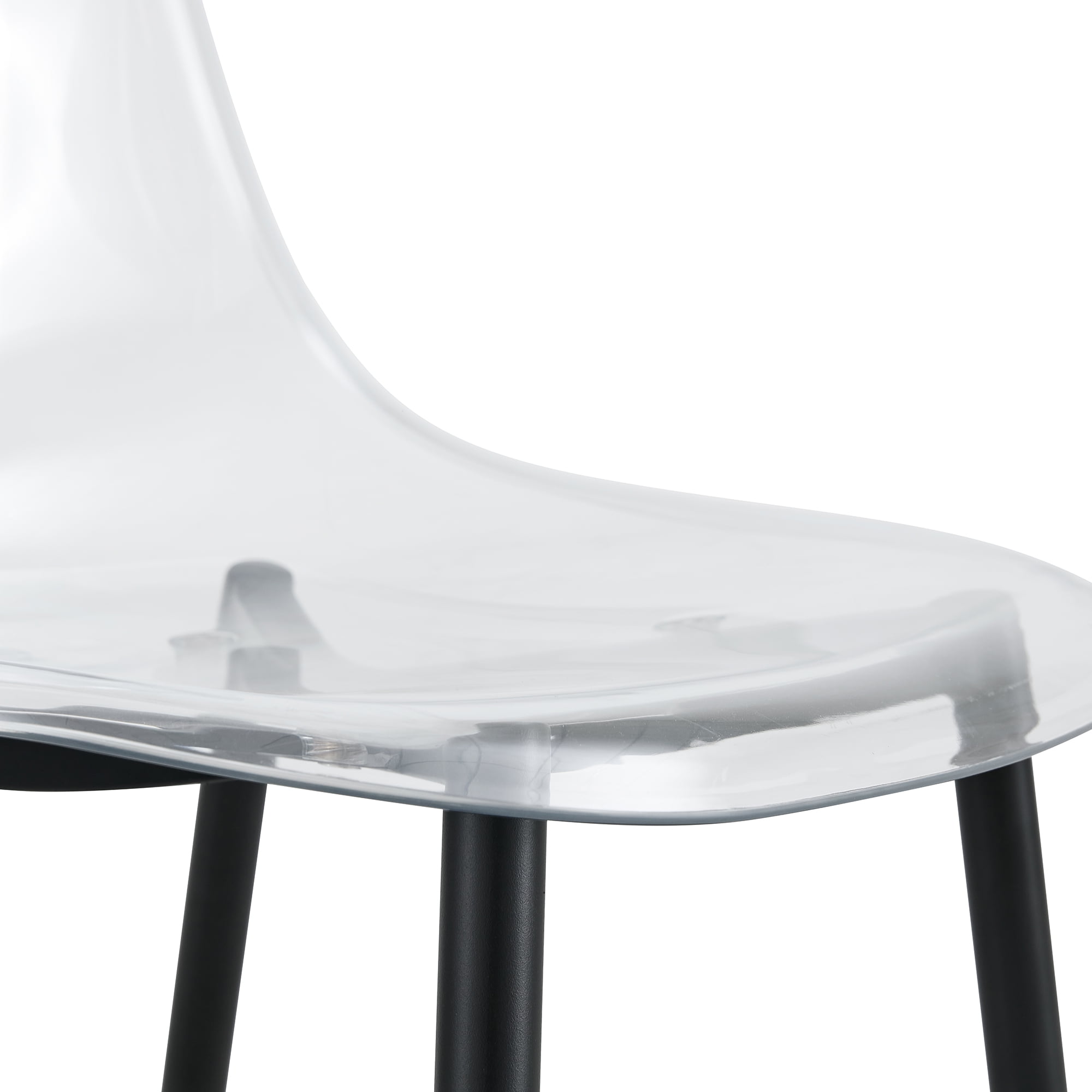 NYEESS Set of 4 Clear Transparent Dining Chairs Armless with Black Metal Legs Modern Acrylic Side Chairs for Kitchen Dining Room