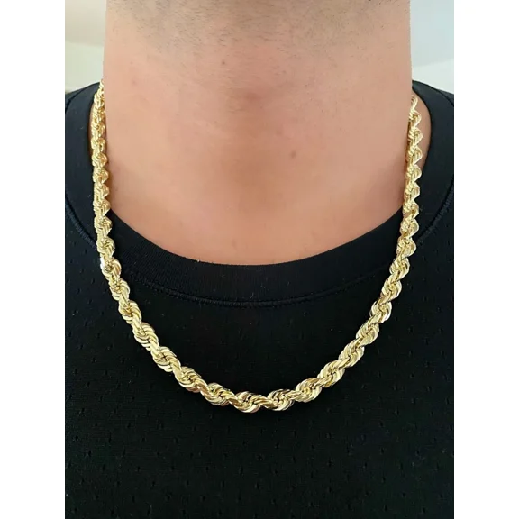 14k Yellow Gold Plated Over 925 Sterling Silver Rope Chain Mens Necklace 8mm NEW