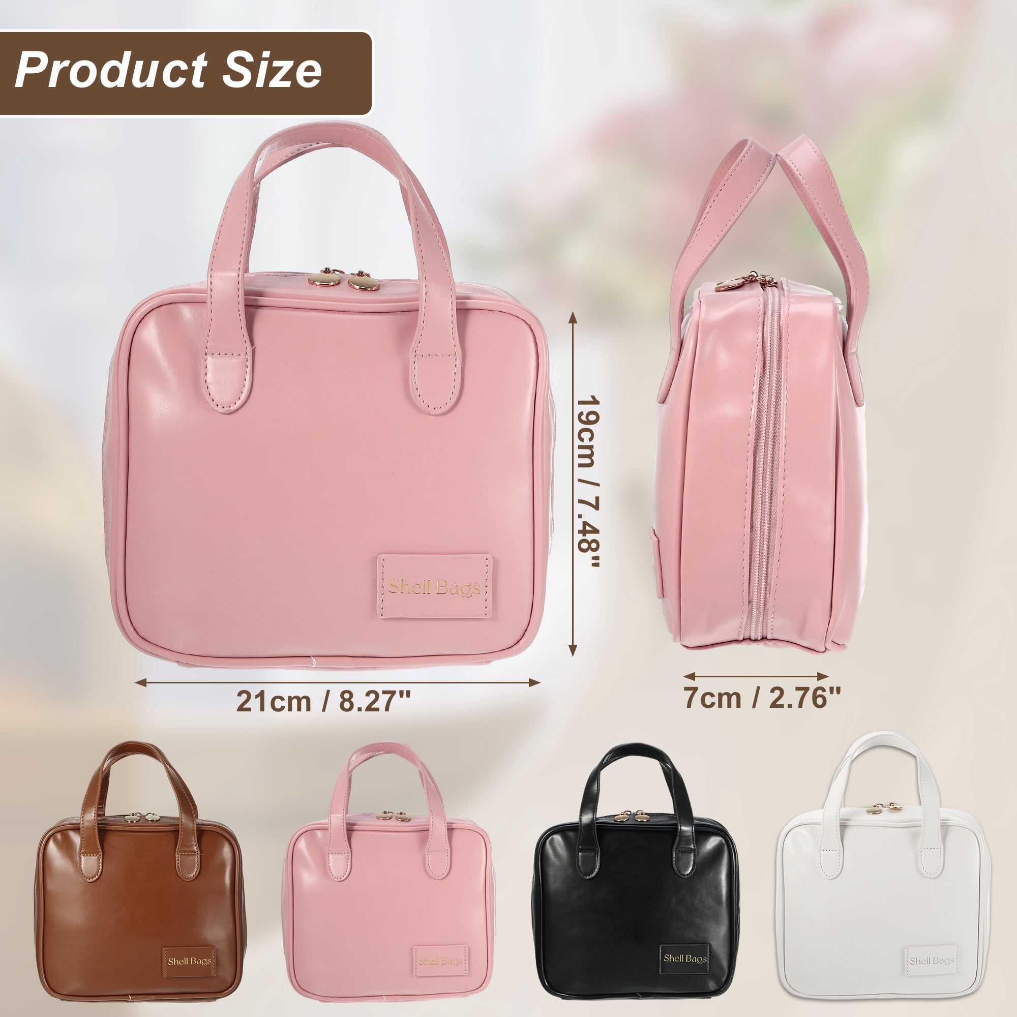 Unique Bargains Handhold Cosmetic Bag Portable Makeup Bag Makeup Pouch Bag w Handle Pink