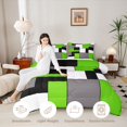 thumbnail image 4 of Castle Fairy Minimalism Rectangular Grid King Size Comforter Sets 3pcs,Mid Century Vintage Aesthetics Comforters King Size,Lime Gray Black,Reversible,1 Comforter and 2 Pillowcases, 4 of 6