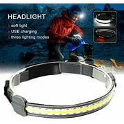 Srinea Headband Light Strip Headlamp 350 Lumens Wide Beam Head Flashlight COB & Red Light Bar, Brightest & Lightweight for Camping, Hiking, Flashing, Cycling