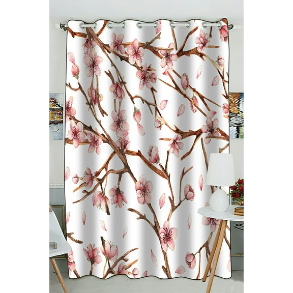 ABPHQTO Cherry Blossom Grommet Blackout Curtain Room Darkening Curtains 52x84 inch (One Piece)