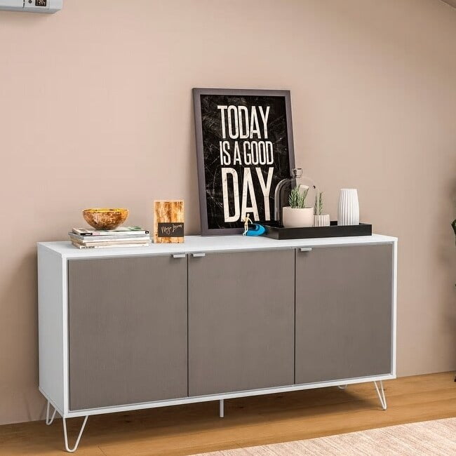 Polifurniture Modern Oakland Sideboard with 3 Doors Gray White