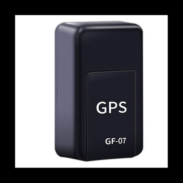 gf07 dispositivo de seguimiento gps magnético mini localizador de seguimiento en tiempo real gps coche motocicleta control remoto monitor de seguimiento — vista frontal centrada de un localizador GPS negro y compacto con carcasa plástica lisa y panel frontal marcado 'GPS' y 'GF-07'; diseño cuboide pensado para montaje magnético en auto o moto, con ranura para tarjeta mini TF y puerto de carga integrados (no visibles). También suele emplearse para seguimiento temporal de mochila o equipaje.