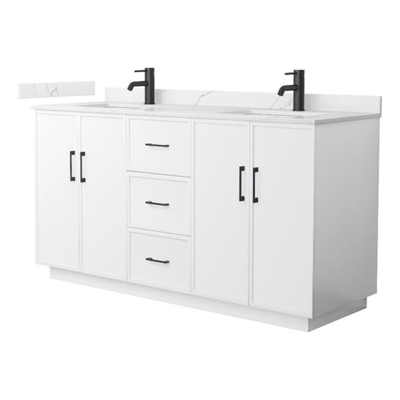 Elan TK 66" White Double Vanity & Giotto Quartz Top (1-Hole) & Black Trim