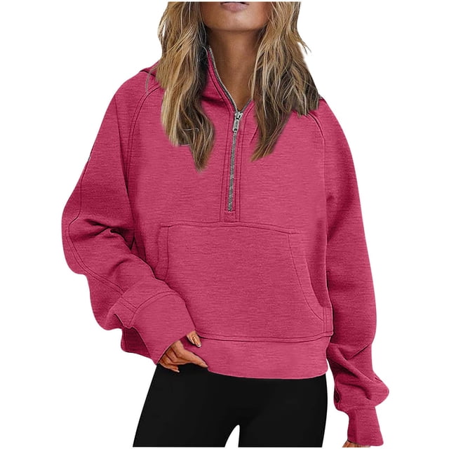 FAIWAD Chandails pour Femmes à Demi-Glissière, Chandail Court à Enfiler en Molleton, Chandails à Capuchon d'Automne et d'Hiver avec Trou pour le Pouce