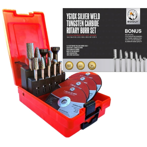 Premium-Grade Die Grinder Bits Carbide Burr Set 1/4 Shank 8-PC Double-Cut Rotary Burr Bits for Metal Fit Dewalt Milwaukee Die Grinders Accessories + Bonus Kit: 2-PC