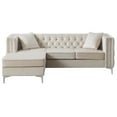 thumbnail image 3 of Glory Furniture Velvet Upholstered Chaise Sofa with Faux Jewel Tufting and Chrome Legs, Ivory, 3 of 5