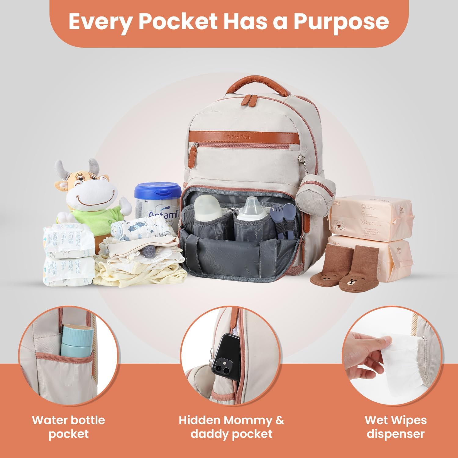 Baby Diaper Bag Backpack with Changing Station, 28Liters Capacity Nylon Baby Registry Mom Bags, Travel Friendly Unisex Bag, Essential Bag with Insulated Pockets