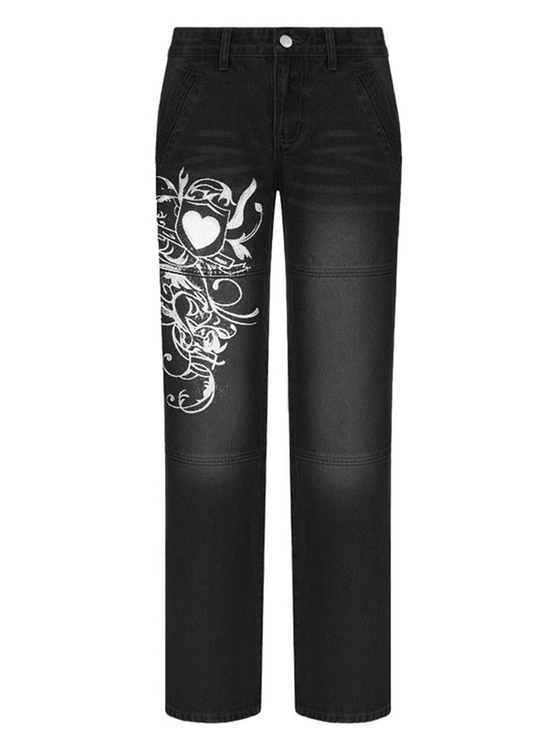 Women Y2K Jeans High Waisted Baggy Denim Pants Girls
