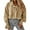 Khaki, variant on Long Sleeve Solid Cropped Bomber Jacket Women Loose Zipper Crop Coat with Pocket
