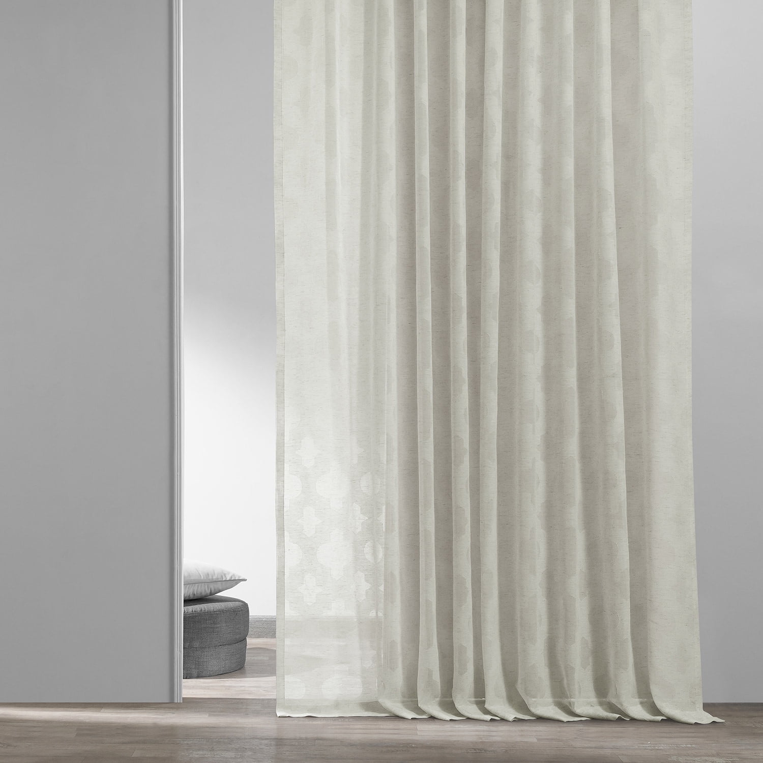 Calais Tile Patterned Faux Linen Sheer Curtain (1 Panel), Calais Tile, 50W X 84L