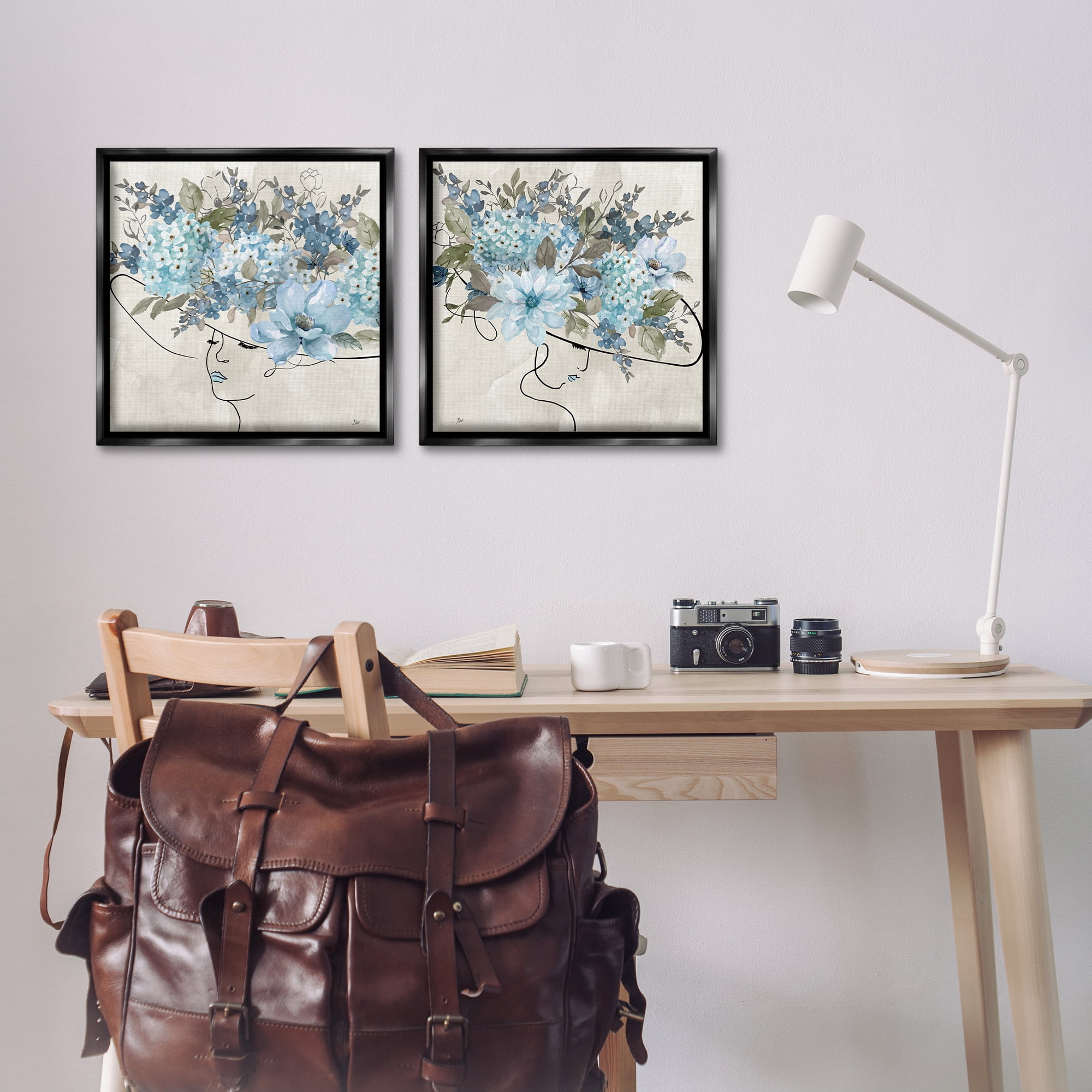 Stupell Industries Female Figure Floral Hat People Painting Black Floater Framed Canvas Art Print Wall Art, 18 x 18, Set of 2
