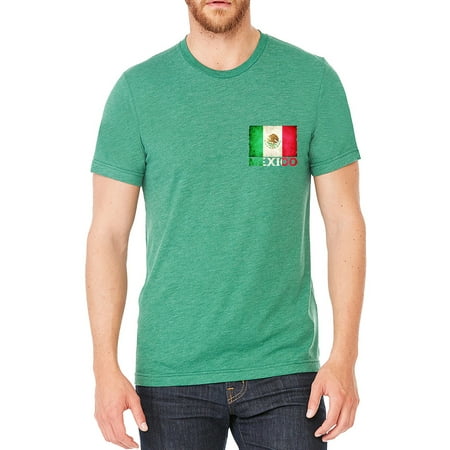 Men's Mexico Flag Chest Green Tri Blend T-Shirt C2 Large