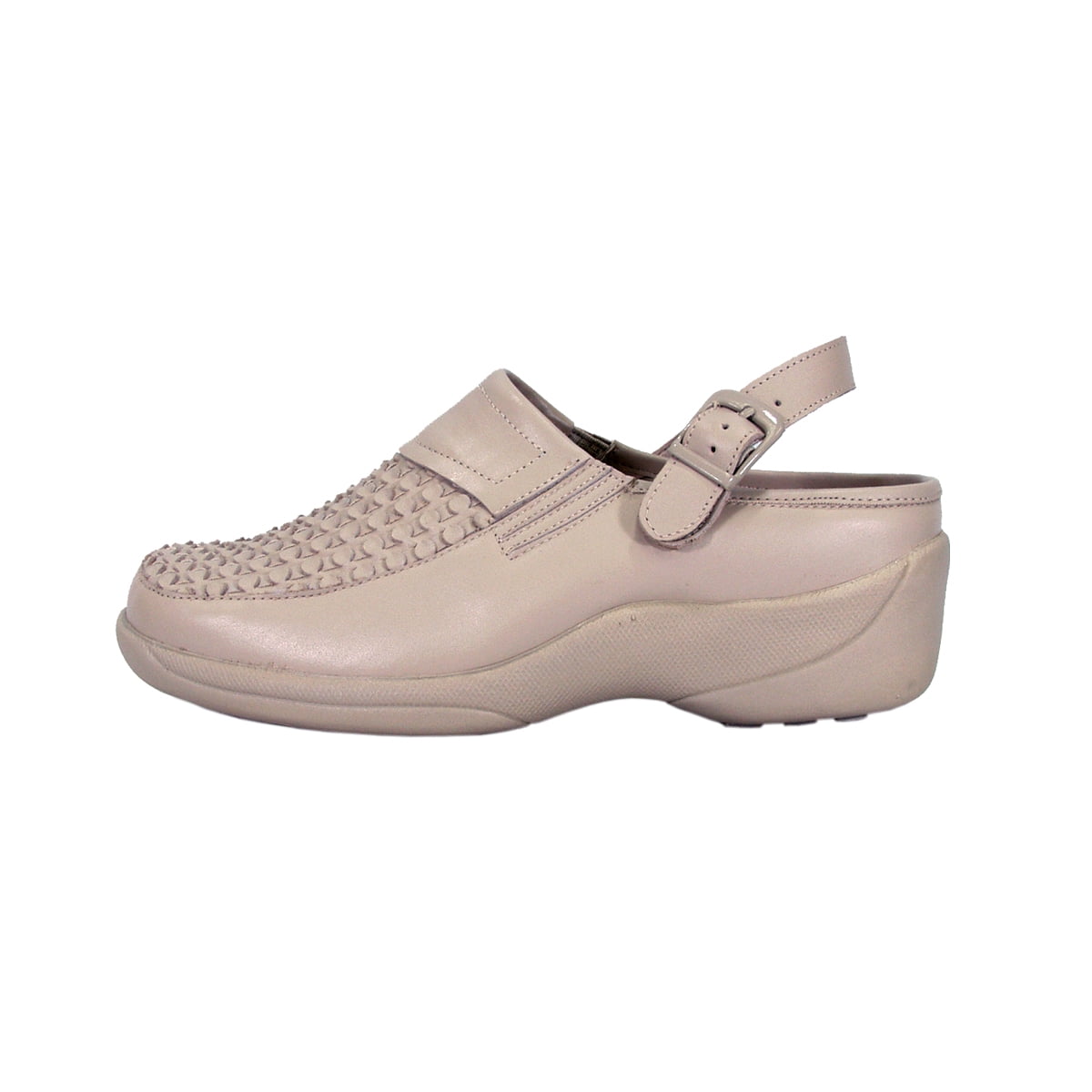 24 HOUR COMFORT Madison Wide Width Decorative Pattern Clog with Buckle BEIGE 6.5