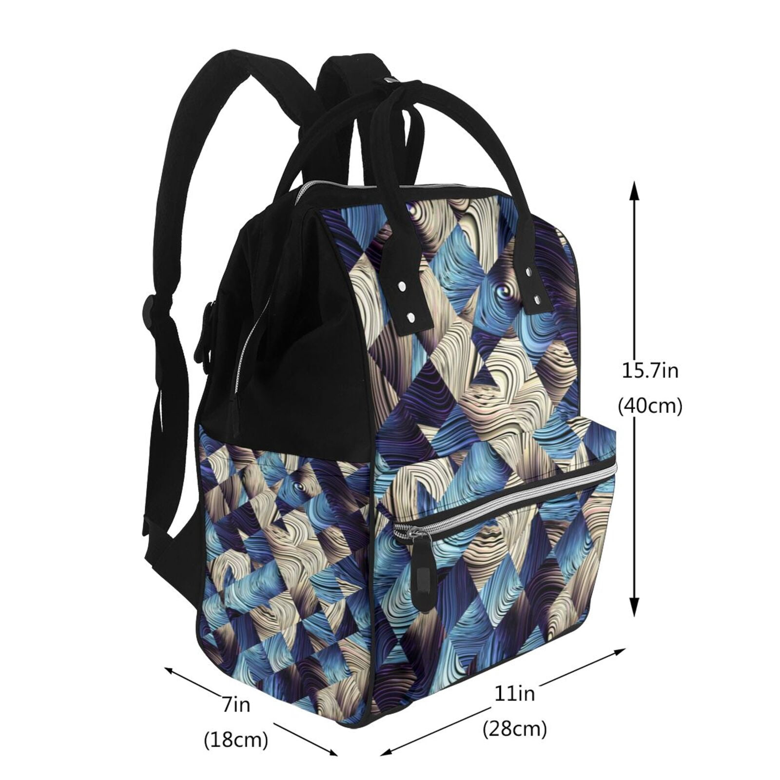 Ratiio Abstract Blue Squares Mummy Backpack - Waterproof Twill Canvas, Large Capacity Diaper Bag with Multiple Pockets and Adjustable Straps