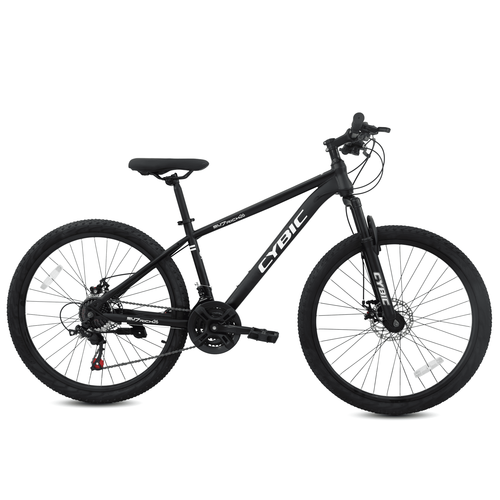 Cybic 26 Inch Mountain Bike, Iron Frame 21 Speed Bicycle with Disc Brakes, Durable All Terrain Bike for Men & Women, Black