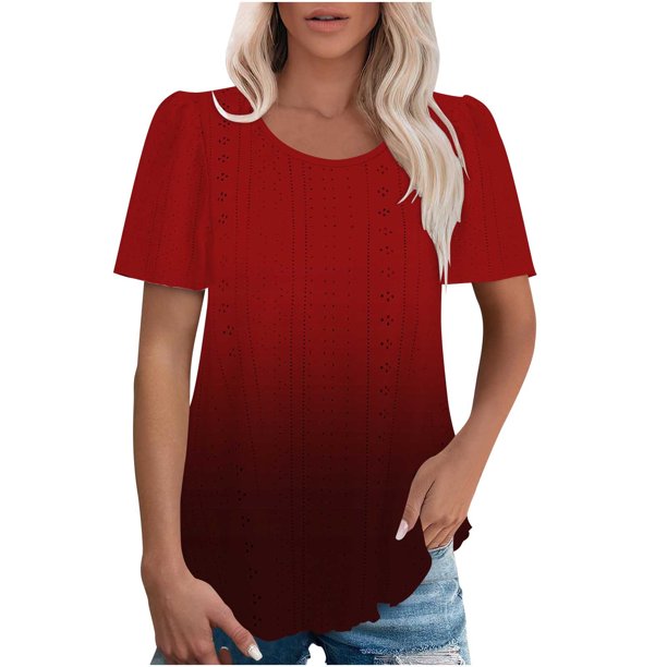 mfyjkho Tops De Moda Para Mujer, Camiseta De Manga Corta Con Cuello Redondo Y Degradado Para Mujer, Primavera/Verano Tops Y Blusas Para Mujer Xl