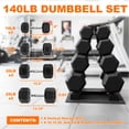 thumbnail image 6 of BalanceFrom Dumbbell Set with Stand, Rubber Encased Home Gym Strength Training Weights, 140lb, 6 of 8