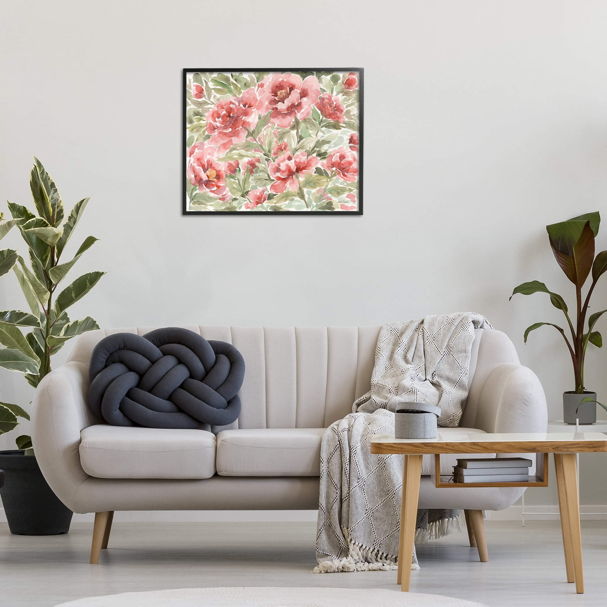 Stupell Industries Pink Peonies Pattern Botanical & Floral Painting Black Framed Art Print Wall Art, 30 x 24