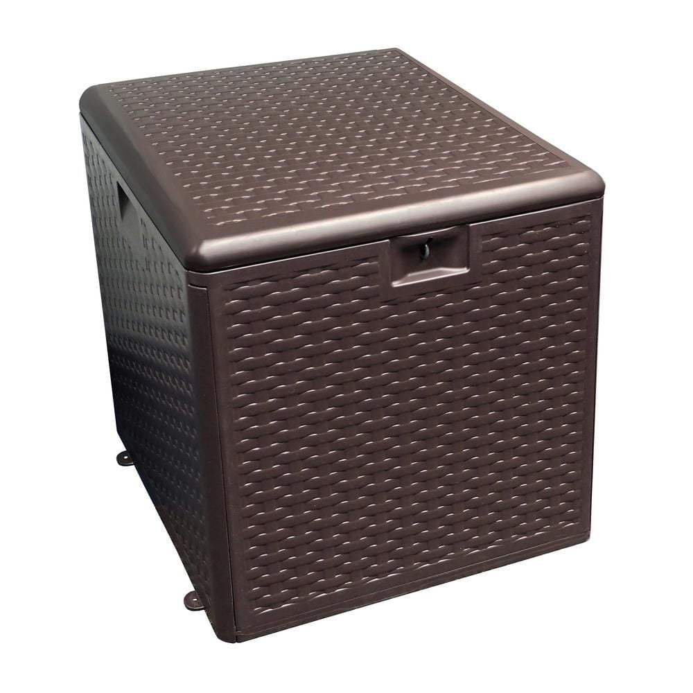 Suncast SSW500J Small Resin Wicker 22 Gallon Outdoor Patio Storage Box Java 