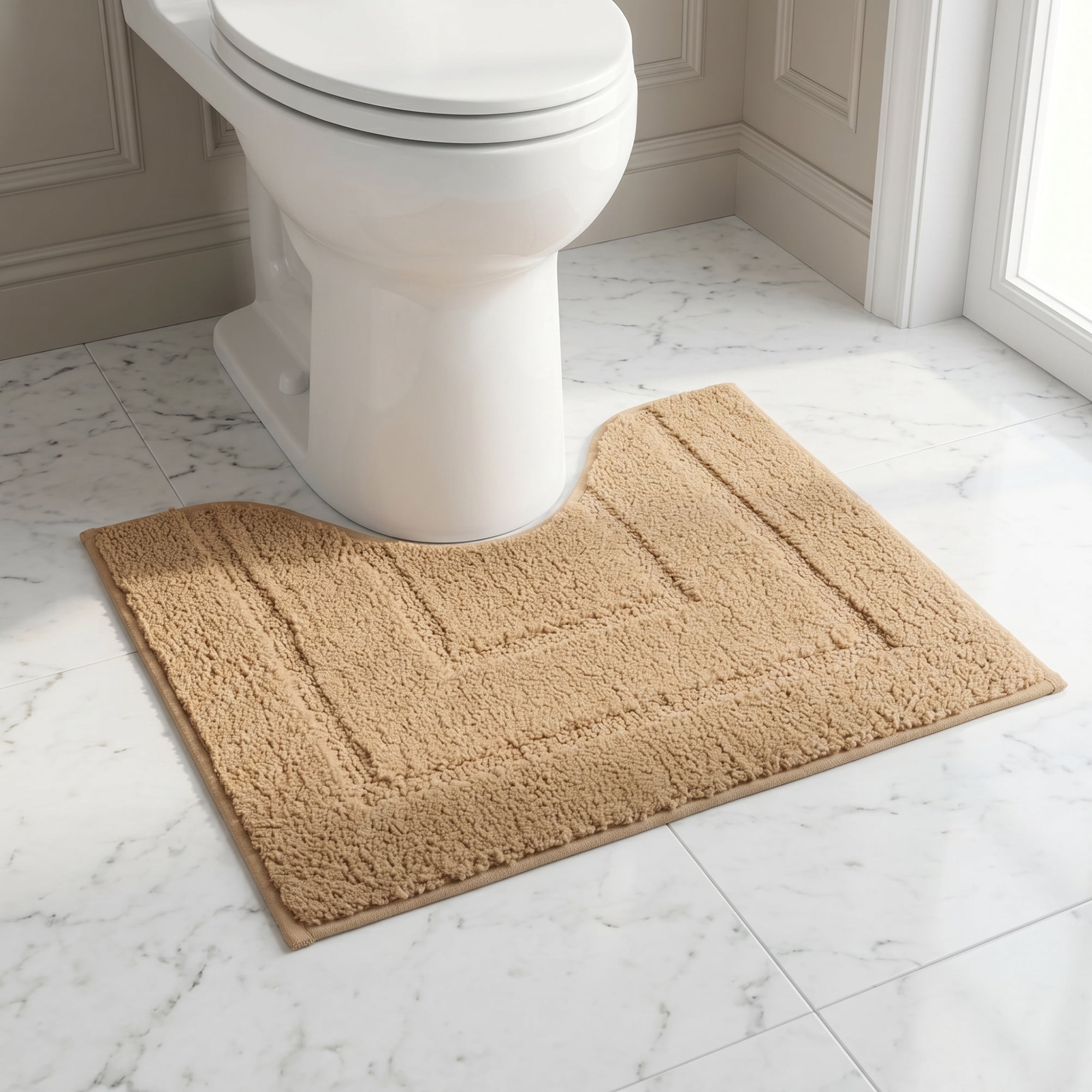 Unique Bargains U-Shaped Absorbent Non Slip Machine Washable Bath Mat Khaki 20" x 16"