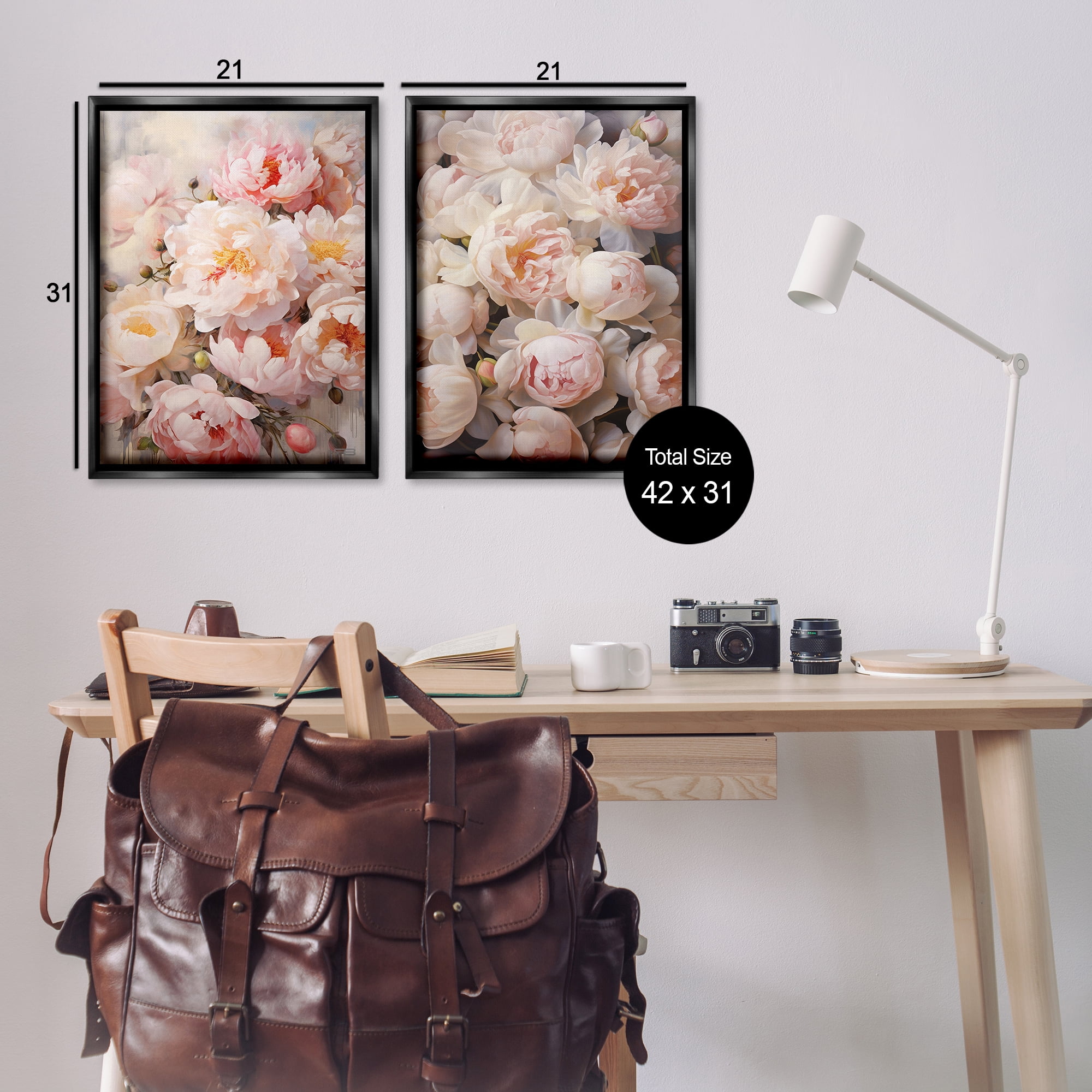 Stupell Industries Soft Pink Cabbage Roses Plants & Flowers Painting Black Floater Framed Canvas Art Print Wall Art, 21 x 31, Set of 2