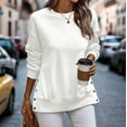 thumbnail image 7 of Ediodpoh Womens Sweatshirts Casual Round Neck Split Hem Button Detail Pullover for Everyday Wear Outing and Light Sports Early Autumn White S, 7 of 7