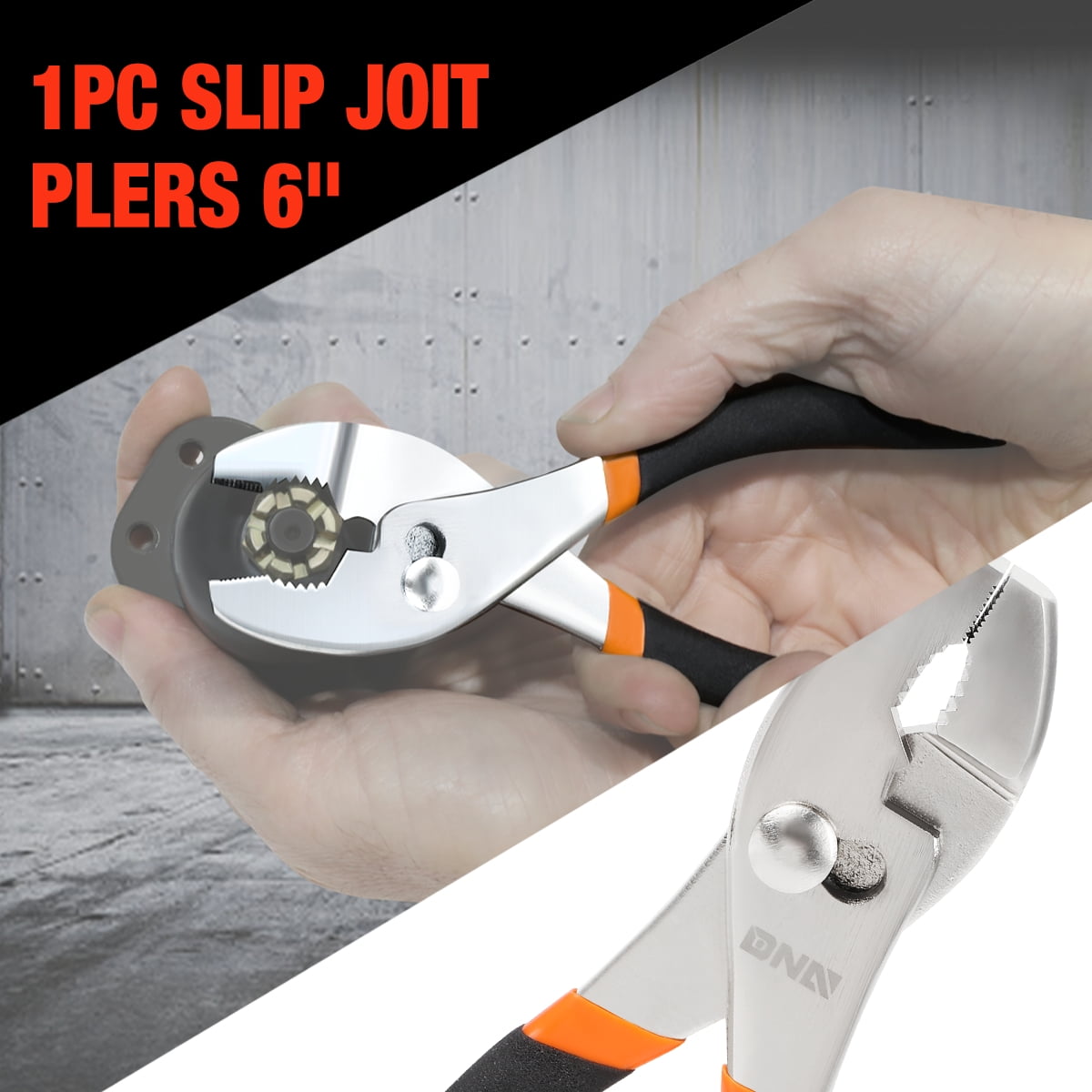 5 Piece Tool Kit, Includes Multi-Use Forged Hardened Steel Lock Jaw Wrench, Slip Joint Plier, Needle Nose Plier, Long Nose Plier, and Adjustable Wrench, 1 Set, Orange/Black