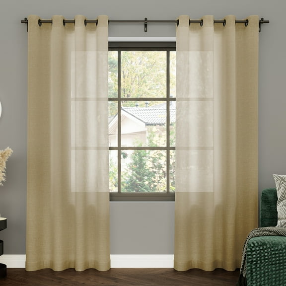 Archaeo Slub Textured Linen Blend Black Grommet Top Curtain, 52"x95", Sand